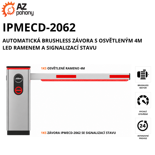 Dahua IPMECD-2062 – závora s 4m LED ramenem (červená/zelená signalizace) pro průmyslové vjezdy